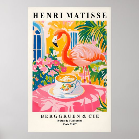 Impression d'art Flamant buvant du café Henri Mati (Devant)