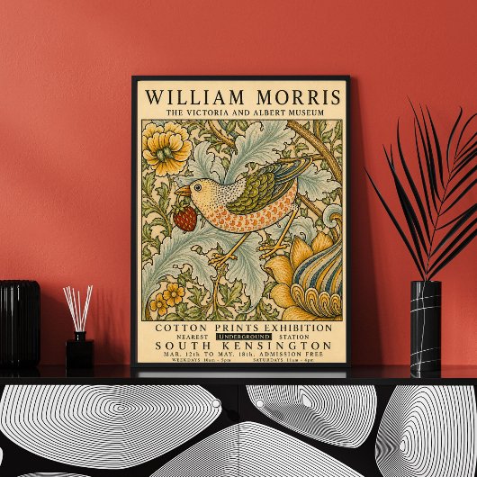 Impression d'art floral et d'oiseau de William Mor