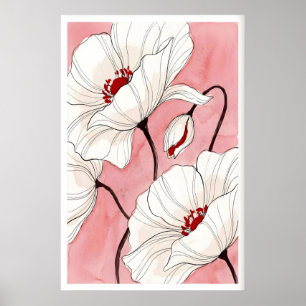 Impression d'art floral Ink Poppy avec lignes fine