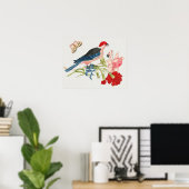 Impression d'art floral papillon oiseau rose vinta (Bureau à domicile)
