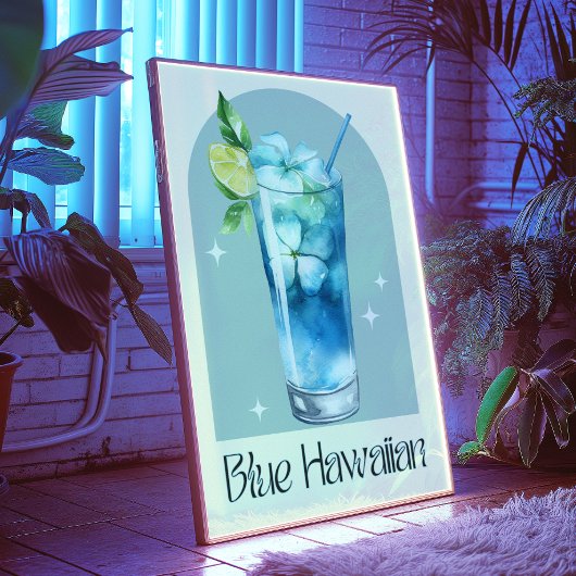 Impression d'art hawaïen bleu | Bar Decor Cocktail