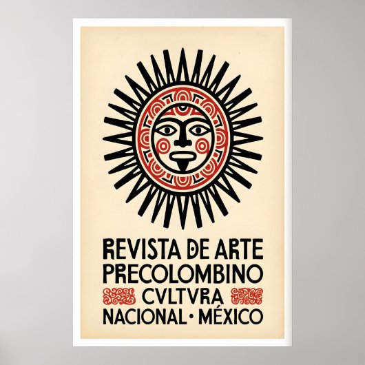 Impression d'art mexicain Masque solaire précolomb (Devant)