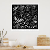 Impression d'art moderne à motif de poissons noir (Cuisine)