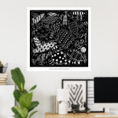 Impression d'art moderne à motif de poissons noir (Bureau à domicile)