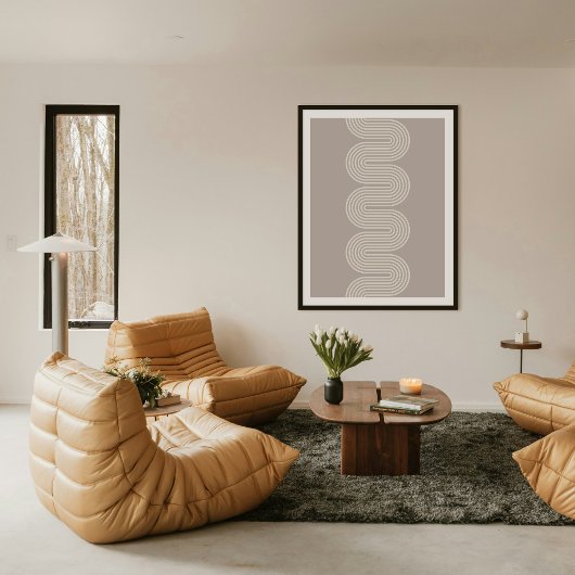 Impression d'art moderne lignes ondulées Taupe Lom