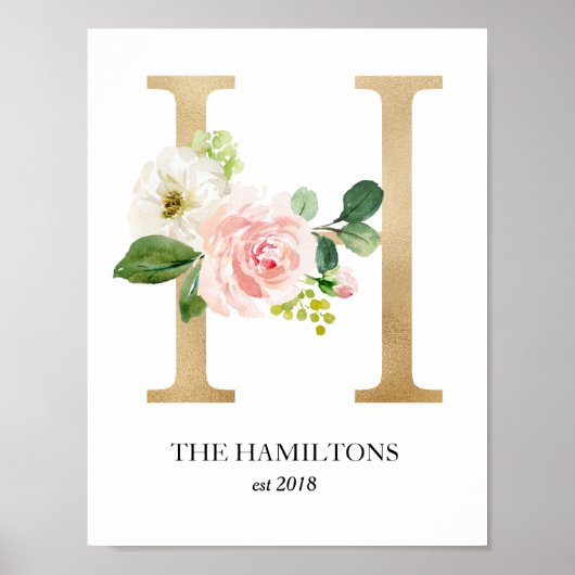 Impression d'art monogramme, lettre H, Mariage, in (Devant)