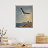 Impression d'art Mouette au-dessus des toits, ciel (Cuisine)
