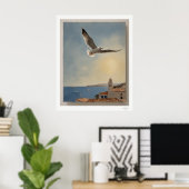 Impression d'art Mouette au-dessus des toits, ciel (Bureau à domicile)