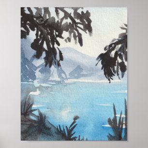 Impression d'art mural aquarelle de paysage de lac