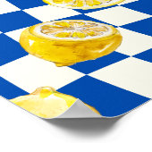 Impression d'art mural au citron à damier bleu (Coin)