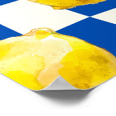 Impression d'art mural au citron à damier bleu (Coin)