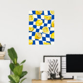 Impression d'art mural au citron à damier bleu (Bureau à domicile)