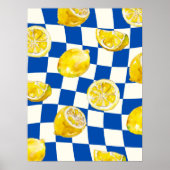 Impression d'art mural au citron à damier bleu (Devant)
