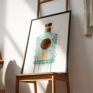 Impression d'art mural de bouteille de gin bleue