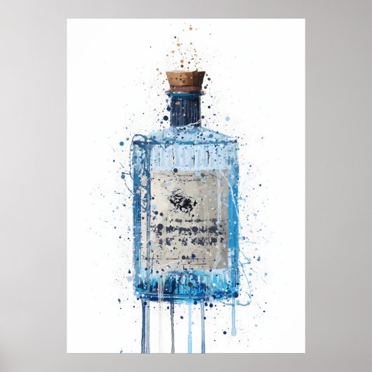 Impression d'art mural de bouteille de gin 'Blue B (Devant)