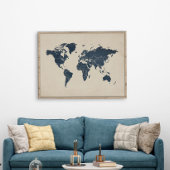 Impression d'art mural de carte du monde bleu mari