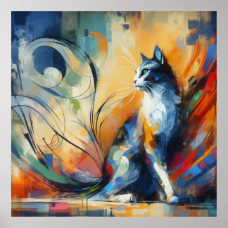 Impression d'art mural de chat abstrait vibrant