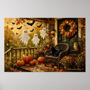 Impression d'art mural de hibou de porche d'Hallow
