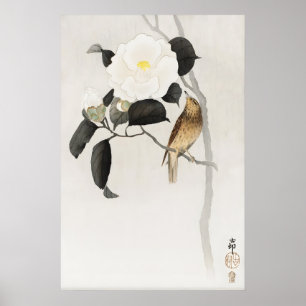 Impression d'art mural de l'oiseau Camélia japonai