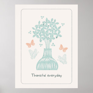 Impression d'art mural Fleurs Papillons Vase sarce