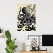 Impression d'art mural pieuvre, vagues océaniques  (Bureau à domicile)