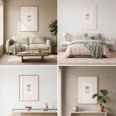 Impression d'art mural rayée rose avec rose aquare