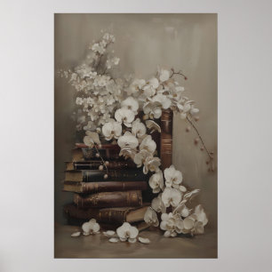 Impression d'art Orchidée Vintage et Livres Ancien