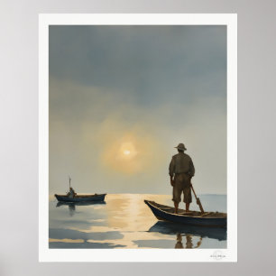 Impression d'art Pêcheur à l'Aube, Port Brumeux