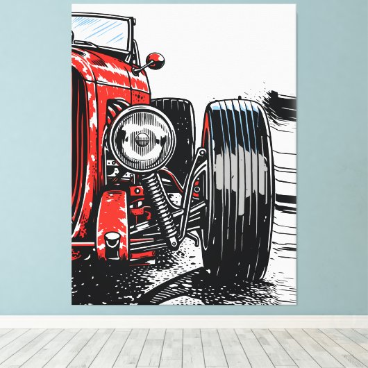 Impression d'art pop avant d'une voiture rétro rou (Insitu (Plancher de Bois))