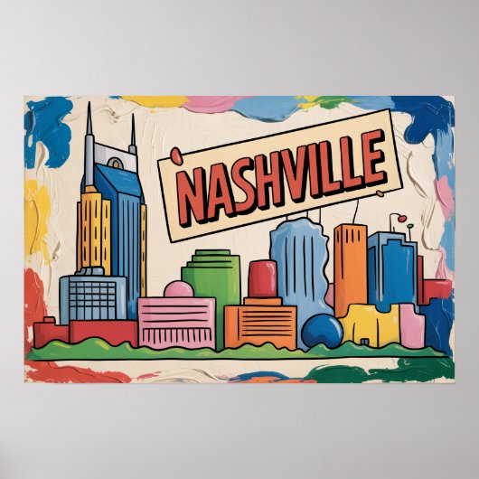 Impression d'art pop de la skyline de Nashville Te (Devant)