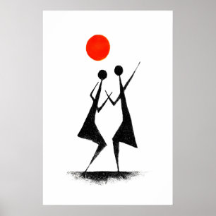 Impression d'art populaire Warli Scène de danse mi