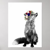 Impression d'art Renard Couronne de fleurs Noir Bl (Devant)