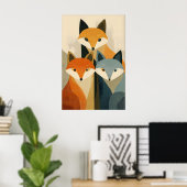 Impression d'art Trio de Renards, Visages Stylisés (Bureau à domicile)