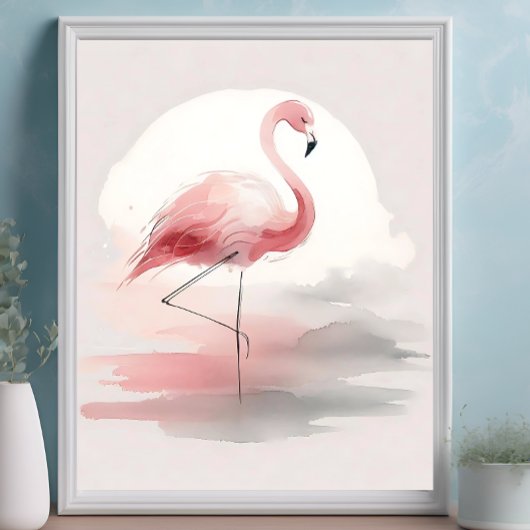 Impression d'art tropical minimaliste flamant rose