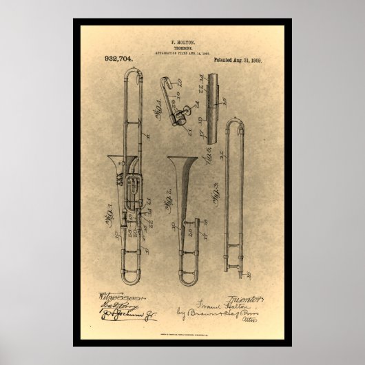 impression de brevet Trombone rétro vintage (Devant)