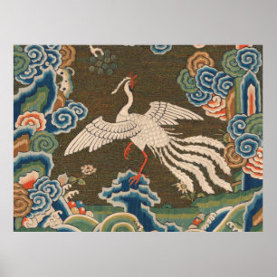 Impression de broderie en soie blanche antique chi