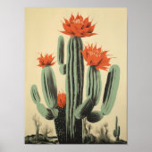 Impression de cactus fleuri Art mural rétro Fleur (Devant)