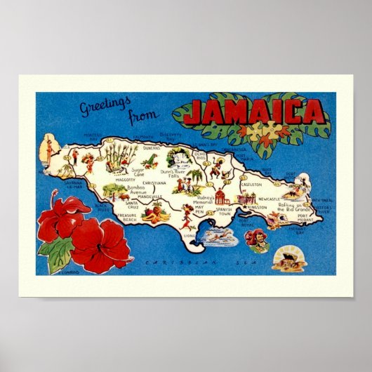 Impression de carte ancienne de l'île de Jamaïque (Devant)