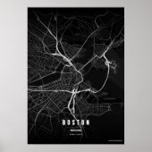 Impression de carte noire de Boston, Massachusetts (Devant)