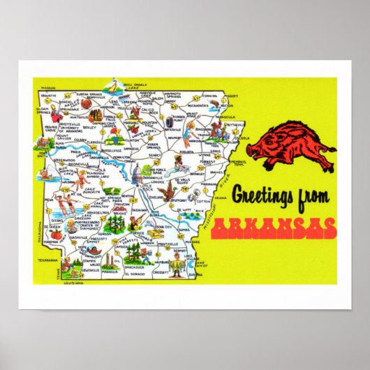 Impression de carte postale colorée de l'Arkansas (Devant)