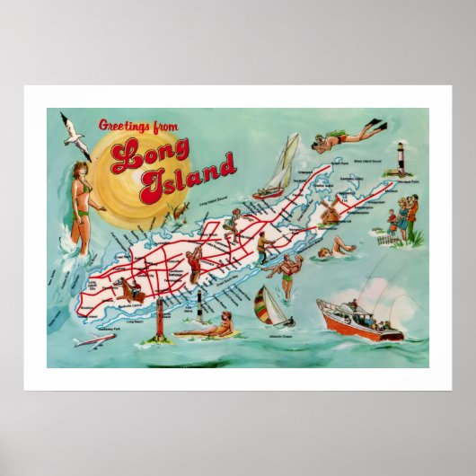 Impression de carte rétro Long Island 20x28 (Devant)