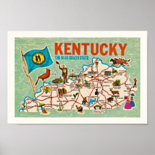 Impression de carte vintage colorée du Kentucky
