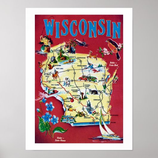 Impression de carte vintage du Wisconsin (Devant)