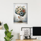 Impression de cerveau floral, illustration botaniq (Bureau à domicile)