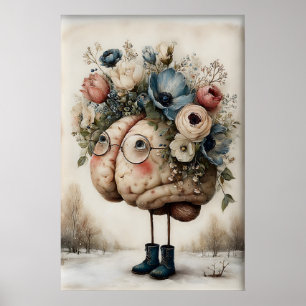 Impression de cerveau floral, illustration botaniq
