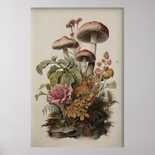 Impression de champignon botanique, mousse boho fo