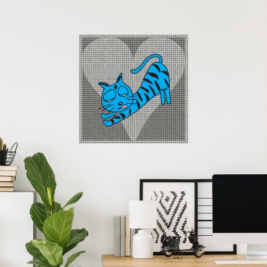 Impression de chat bleu au cœur gris (Bureau à domicile)