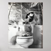 Impression de chat dans une salle de bain noir et (Devant)