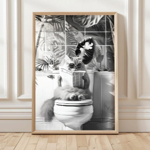 Impression de chat dans une salle de bain noir et