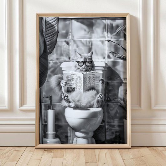 Impression de chat de salle de bain lisant sur les